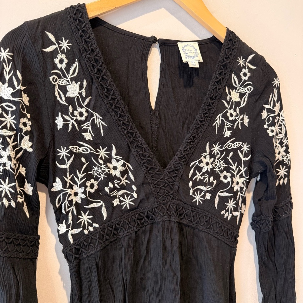 Francescas Black Embroidered Long Sleeve Dress - Picture 3 of 7